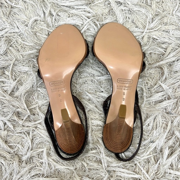 Coach Beatriz Made In Italy Printed Python Leather Open Toe Heels in Brown Sz 6 - Picture 6 of 6